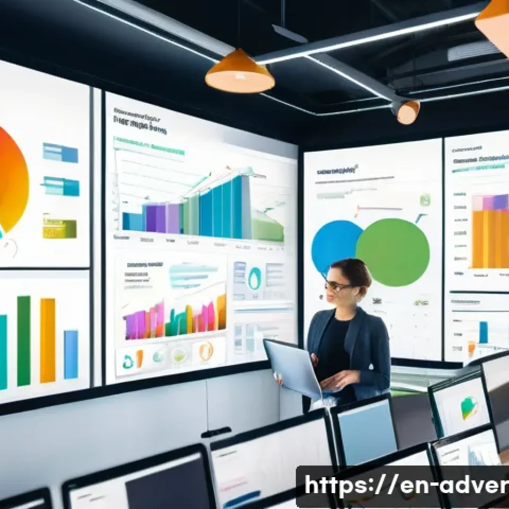 소비자 설문조사를 통한 데이터 분석 방법 - A modern office scene showing a diverse team of marketing analysts gathered around a large digital s...