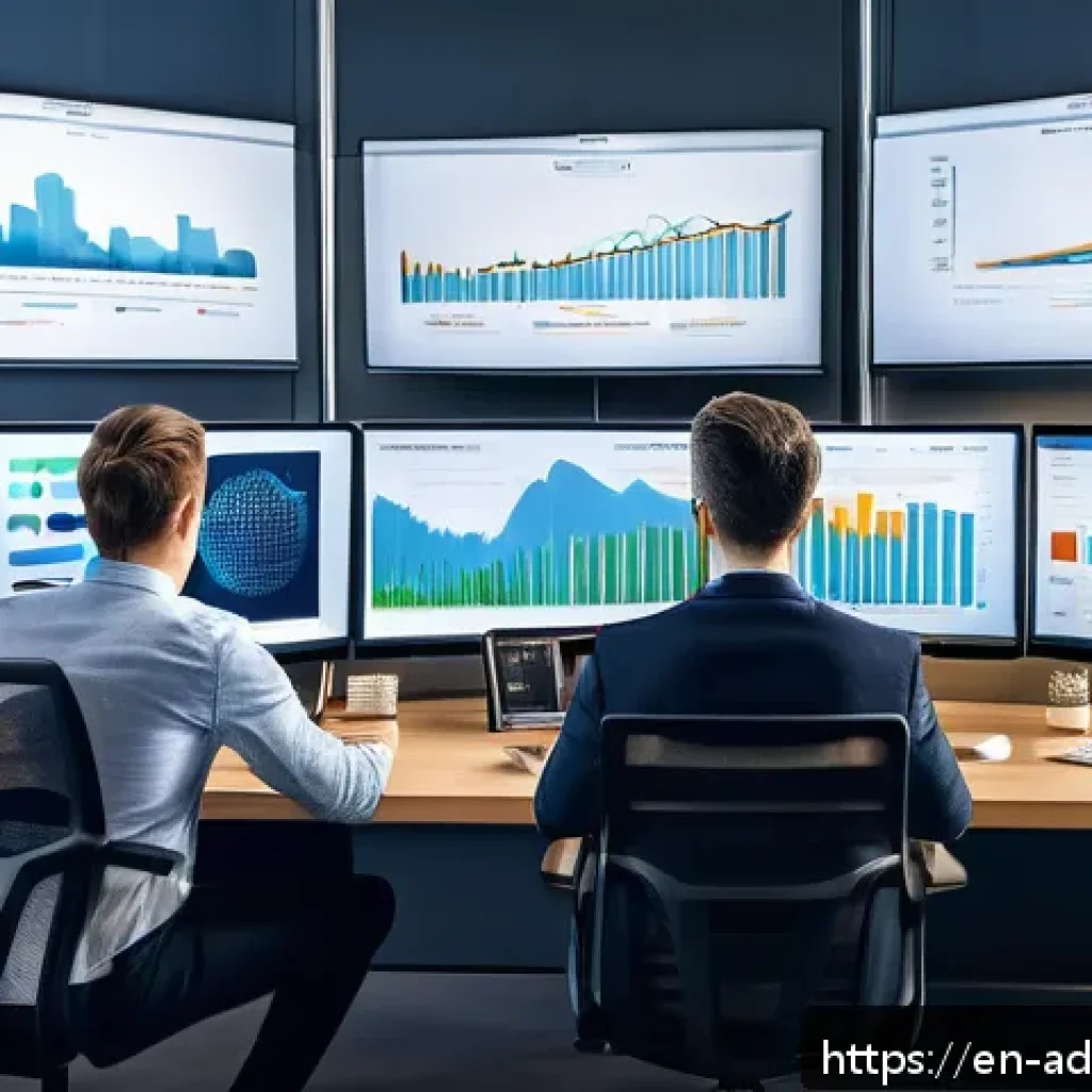 소셜 미디어 데이터 분석 활용법 - A modern digital marketing office scene showing a diverse team of young professionals analyzing soci...