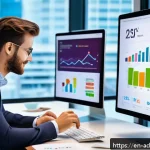 소셜 미디어 인사이트를 활용한 마케팅 전략 - A modern digital marketing workspace scene featuring a diverse team of professionals analyzing real-...
