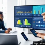 데이터 기반 마케팅 전략 수립 방법 - A modern digital marketing workspace showing a diverse team of professionals analyzing behavioral da...