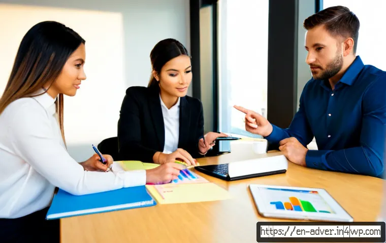 Home 17 효과적인 데이터 기반 캠페인 기획법 - Photorealistic marketing strategy meeting in a bright modern American office, diverse team of four p...